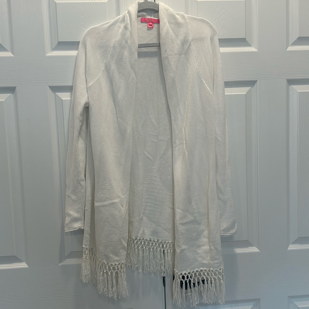 Lilly Pulitzer XL fringe cardigan white